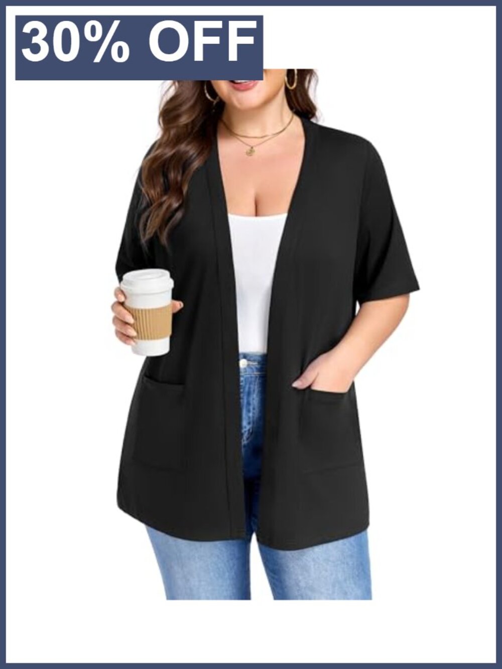 Plus Size Short Sleeve Cardigan Lightweight Open Front Knit with Pockets